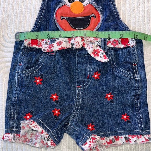 Seasame Street Elmo overalls shortalls denim embroidered ruffle flower Y2K 18 m - Picture 6 of 6